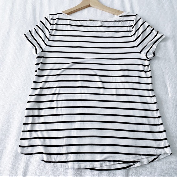 WHBM Black & White Stripe Top With Button Sleeves - Picture 10 of 11